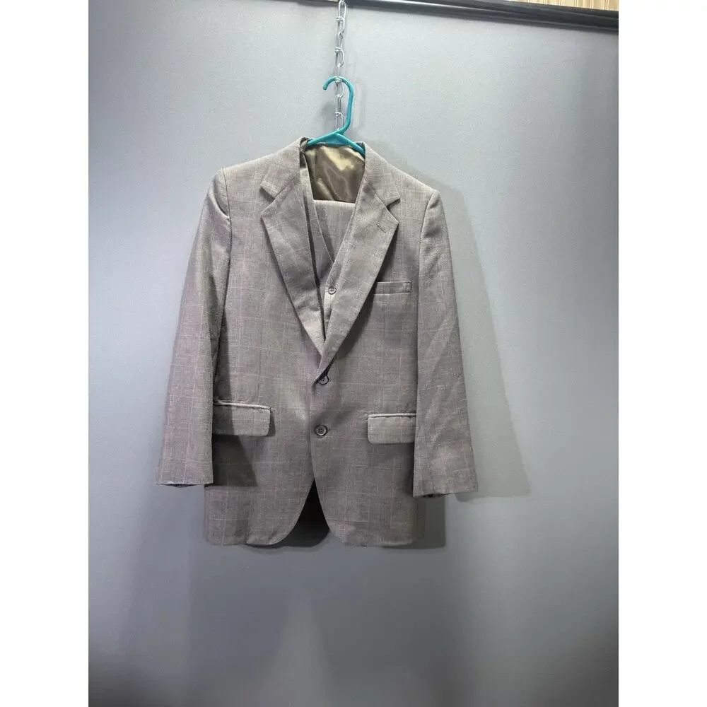 Vintage Christian Dior Jeune Homme Boys 3 Piece Suit Plaid Jacket Vest Pants